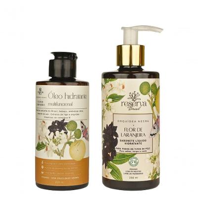 Kit Sabonete Líquido e Óleo Multifuncional Orquídea Negra e Flor de Laranjeira 250ml 200ml Reserva