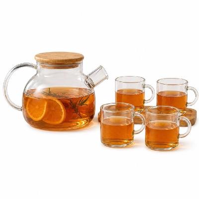Kit Jogo de Chá Cosy com Chaleira Vidro Borossilicato Transparente 1L e 4 Unidades 75ML Yeet