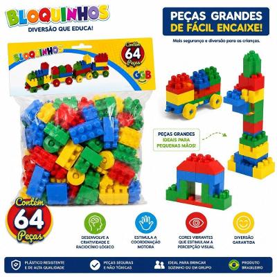 Blocos de Montar Bloquinhos Educativo com Peças Grandes Coloridas GGB Plast 64PEÇAS