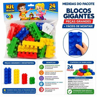 Kit Blocos de Montar Gigantes Kit 24 Peças com Peças Resistentes Vermelho GGB Plast 24 PEÇAS