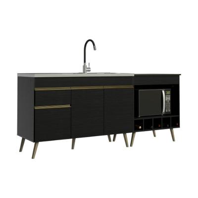 Kit Balcão de Cozinha para Pia e Cooktop-Forno Florença 3 Portas MDP 190CM Preto