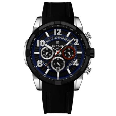 Relógio Masculino Quartzo Esportivo Pulseira Metal à Prova D'água Preto Reward Cronógrafo