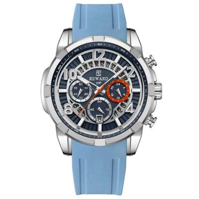 Relógio Masculino Quartzo Esportivo Pulseira Metal à Prova D'água Azul Reward Cronógrafo