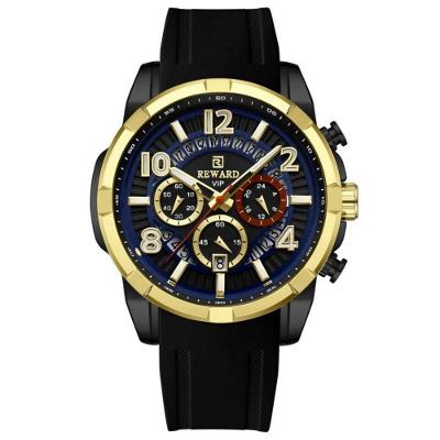 Relógio de Pulso Masculino Quartzo Esportivo Silicone à Prova D'água Preto e Dourado