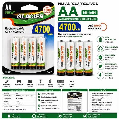 Pilha Recarregável Glacier Digital Power Ni-MH AA 4700 Mah com Alta Capacidade e 4 Unidades Amarelo
