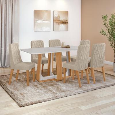 Conjunto Sala de Jantar 6 Lugares Tampo MDF c/ Vidro