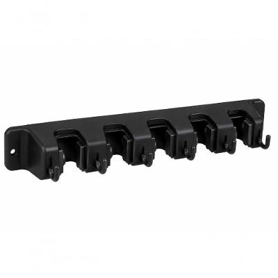Organizador Multiuso Porta Vassouras de Parede com 4 Suportes e 5 Ganchos Plástico Resistente Preto