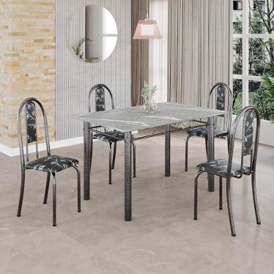 Conjunto de Mesa Tubular 4 Lugares Tampo em Granito Botanic Bege 100x60cm Tudo de Móveis