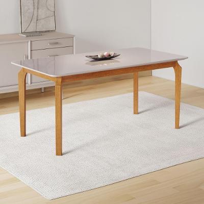 Mesa de Jantar CRJCM-MES011 6 Lugares Retangular com Vidro MDF 180CM Cinamomo e Off White