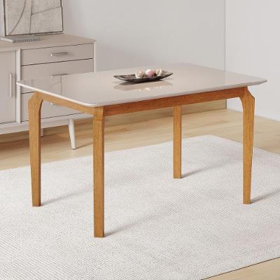 Mesa de Jantar CRJCM-MES010 6 Lugares Retangular com Vidro Cinamomo e Off White Multimóveis