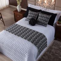 Kit De Peseira Com Almofadas Sthella Preto/Branco 03 Peças Fio Mousse - 1