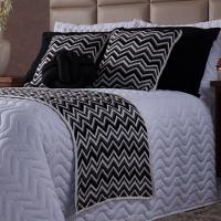 Kit De Peseira Com Almofadas Sthella Preto/Branco 03 Peças Fio Mousse