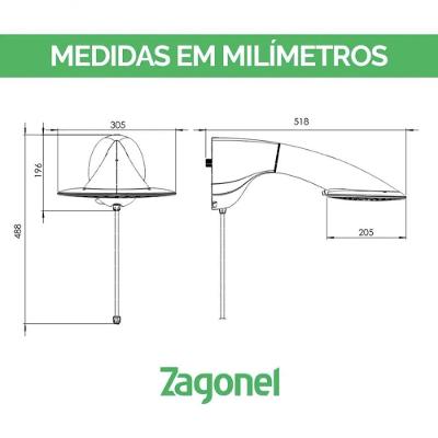 Ducha Elétrica Optima Eletronica Sistema Eletrônico 7700W de Parede Jato Espalhado Zagonel 220V