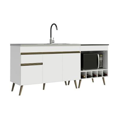 Kit Balcão de Cozinha para Pia e Cooktop-Forno Florença 3 Portas MDP 190CM Branco