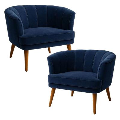 Kit 2 Poltronas Italia Decorativa Veludo Macia Confortável Azul Pés Palito Madeira Maciça