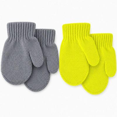 Kit 2 Pares Luva para Bebê 13x10cm Tecido Flexível Cinza Amarelo Bene Casa