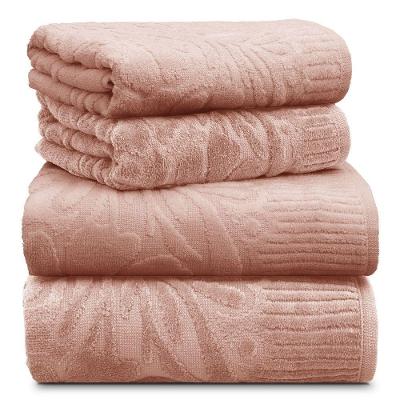 Jogo de Toalhas Banho e Rosto Velvet Flower 4 Peças 100% Algodão Fio Penteado Aveludado Rosa Antigo