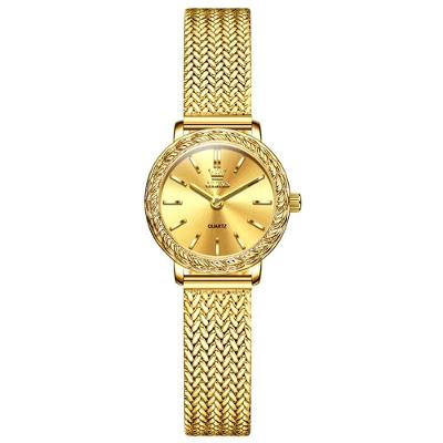 Relógio Feminino de Quartzo Fino Mostrador Pequeno à Prova D'água Dourado Olevs