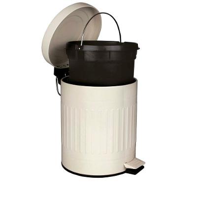 Lixeira Retro 5L Aço Inox Abertura com Pedal Balde Interno Bege Mor