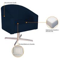 Kit 02 Poltronas Luiza Base Giratória De Metal Suede Azul Marinho - 6