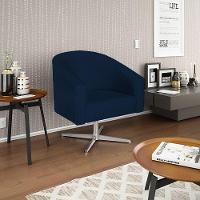 Kit 02 Poltronas Luiza Base Giratória De Metal Suede Azul Marinho - 8