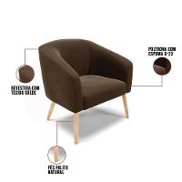 Kit 02 Poltronas Stella Suede Pés Palito Natural - D'rossi Cor Marrom - 12