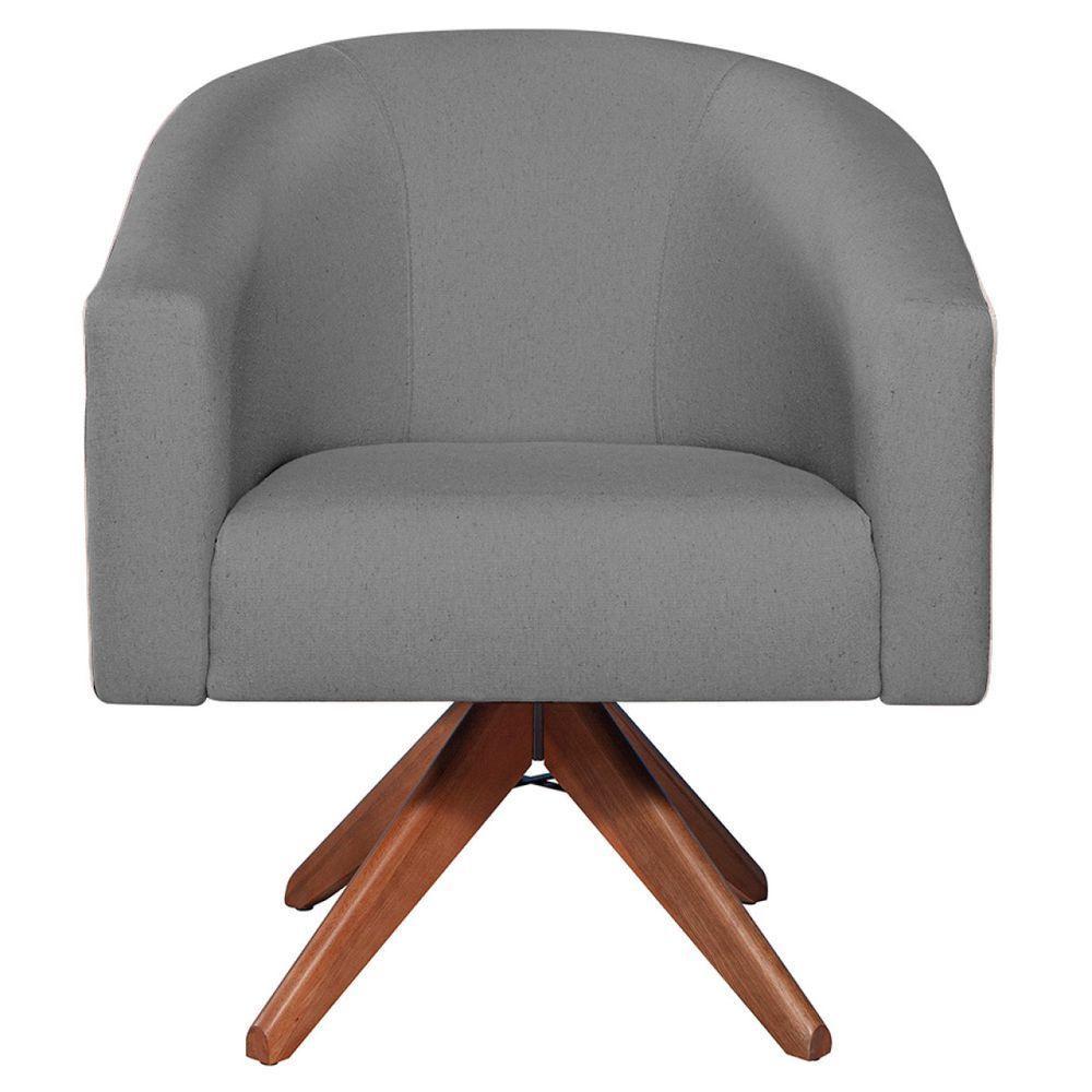 Kit 02 Poltronas Luiza Base Giratória De Madeira Suede Cinza - 3