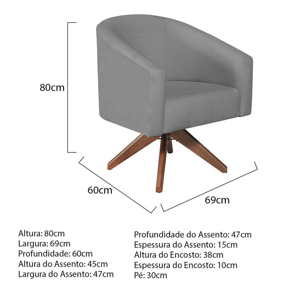 Kit 02 Poltronas Luiza Base Giratória De Madeira Suede Cinza - 6