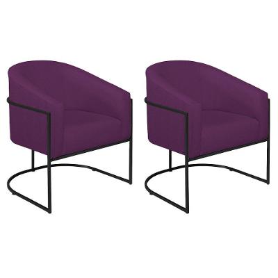 Kit 02 Poltronas Luiza Base De Ferro Preto Suede Roxo