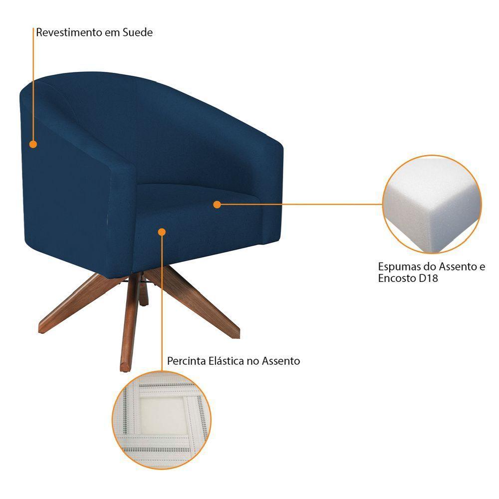 Kit 02 Poltronas Luiza Base Giratória De Madeira Suede Azul Marinho - 5
