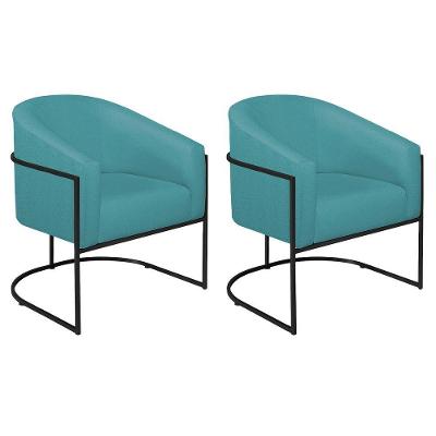 Kit 02 Poltronas Luiza Base De Ferro Preto Suede Azul Turquesa