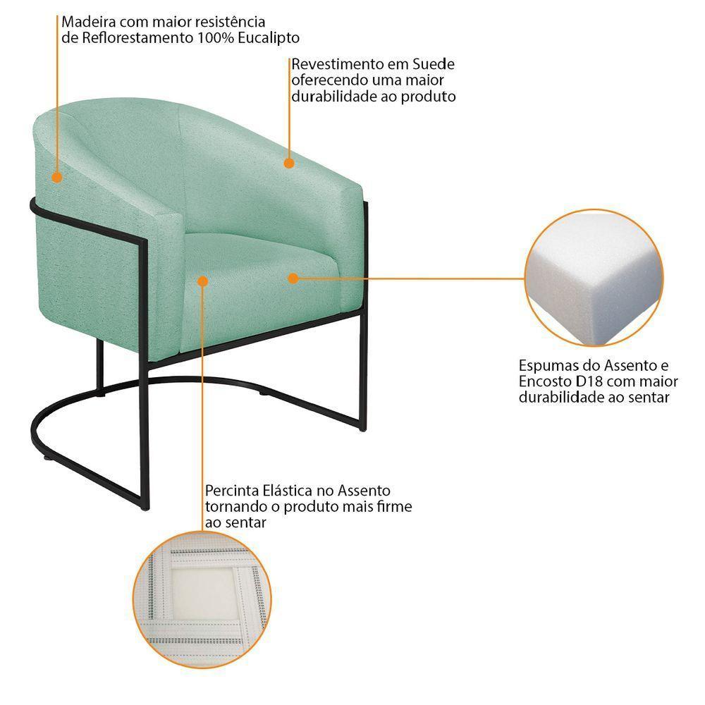 Kit 02 Poltronas Luiza Base De Ferro Preto Suede Azul Tiffany - 7