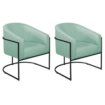 Kit 02 Poltronas Luiza Base De Ferro Preto Suede Azul Tiffany