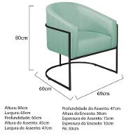 Kit 02 Poltronas Luiza Base De Ferro Preto Suede Azul Tiffany - 2