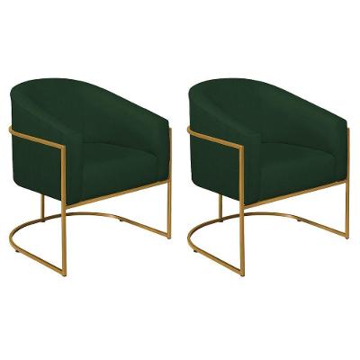 Kit 02 Poltronas Luiza Base De Ferro Dourado Suede Verde