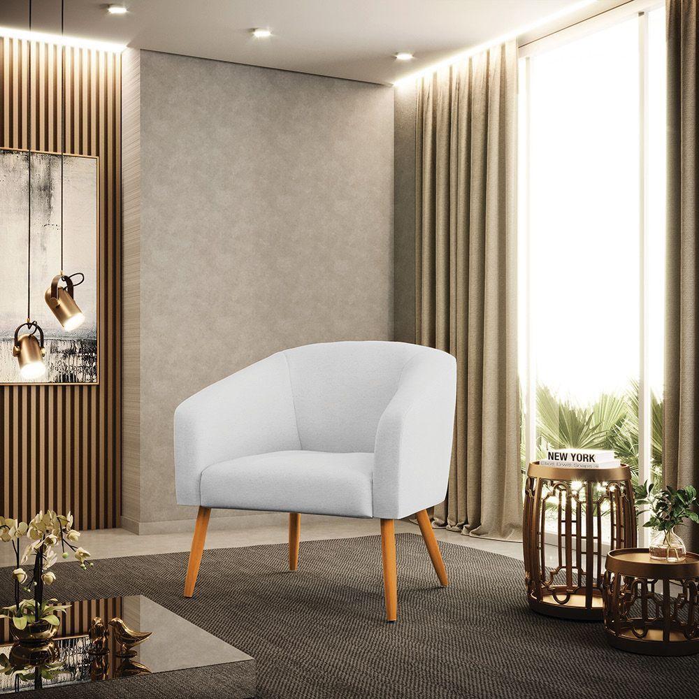 Kit 02 Poltronas Linho Cinza Pés Palitos Castanho D'rossi - 8