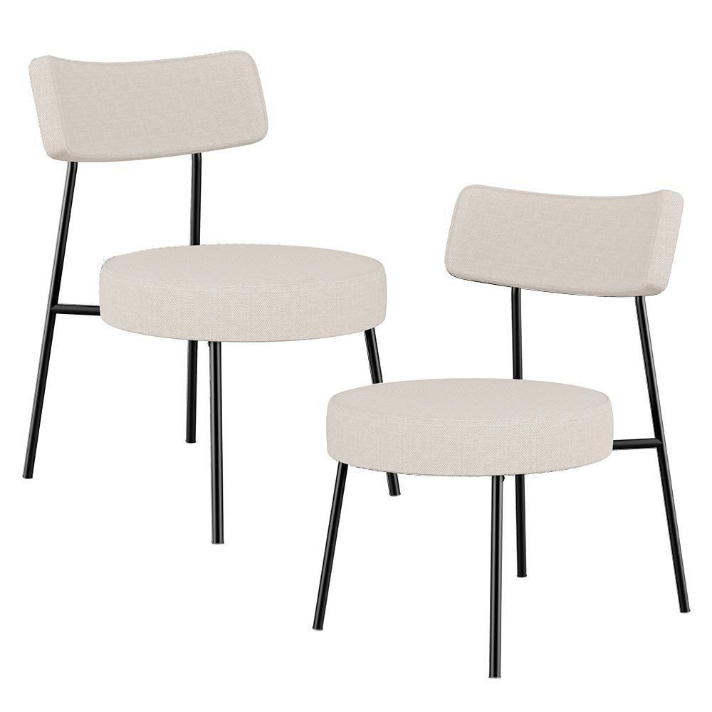 Kit 02 Poltronas Base Fixa Londres F01 Linho Bege - 1