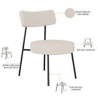 Kit 02 Poltronas Base Fixa Londres F01 Linho Bege - 6