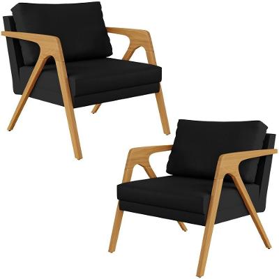 Kit 2 Poltronas Pietra Decorativa Corano Preto Lyam Decor