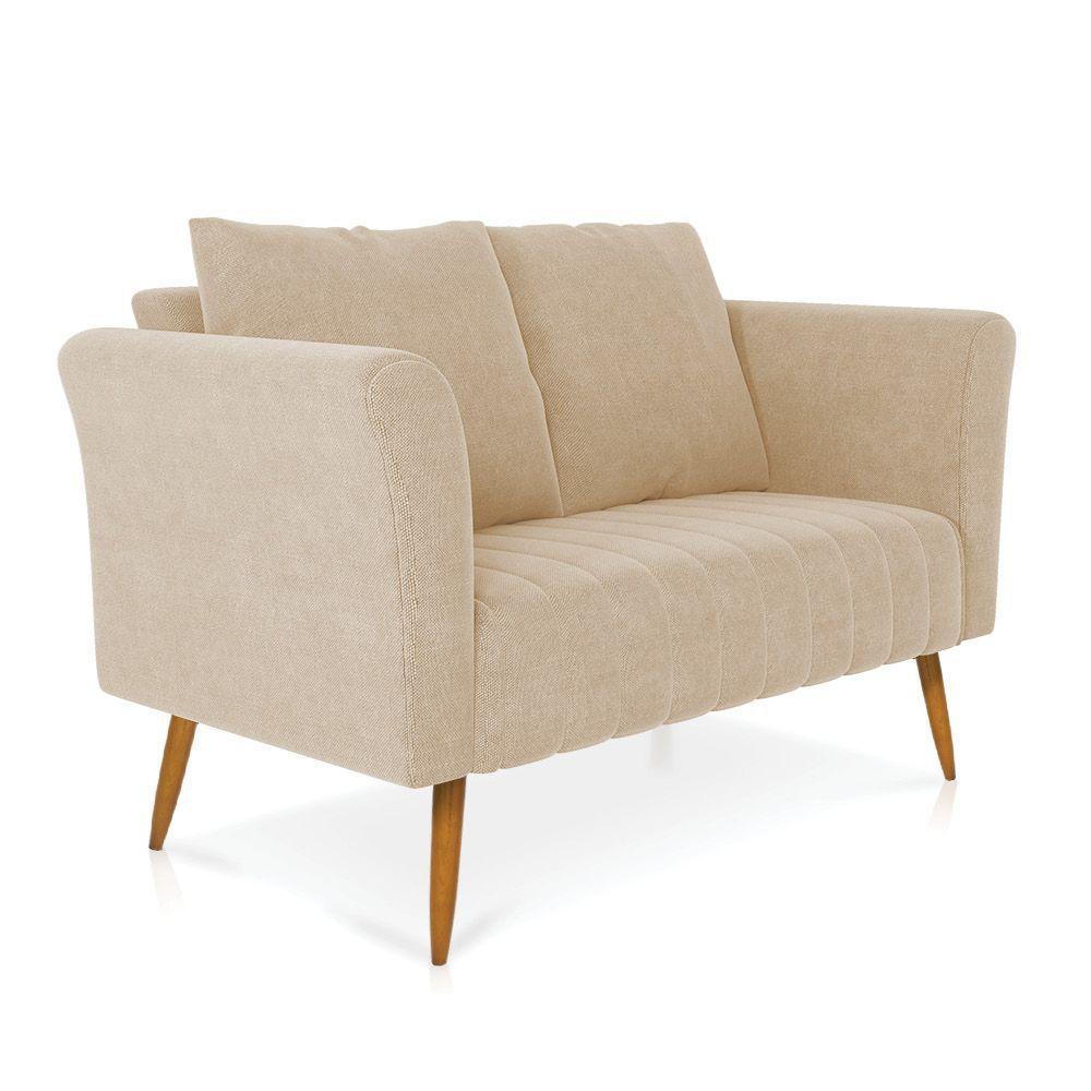 Kit 01 Namoradeira 02 Lugares E 02 Poltronas Marilia Linho Grosso Bege A19 Pés Palito Castanho - D'rossi - 6