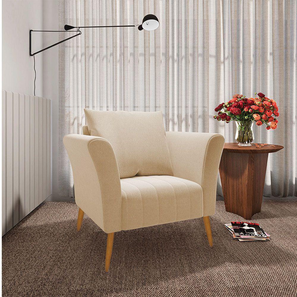 Kit 01 Namoradeira 02 Lugares E 02 Poltronas Marilia Linho Grosso Bege A19 Pés Palito Castanho - D'rossi - 7