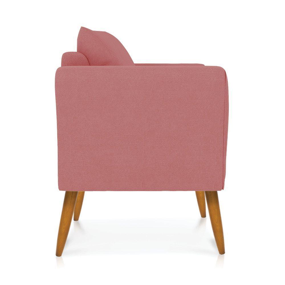 Kit 01 Namoradeira 02 Lugares E 01 Poltrona Marilia Linho Whiski Rose A106 Pés Palito Castanho - D'rossi - 4