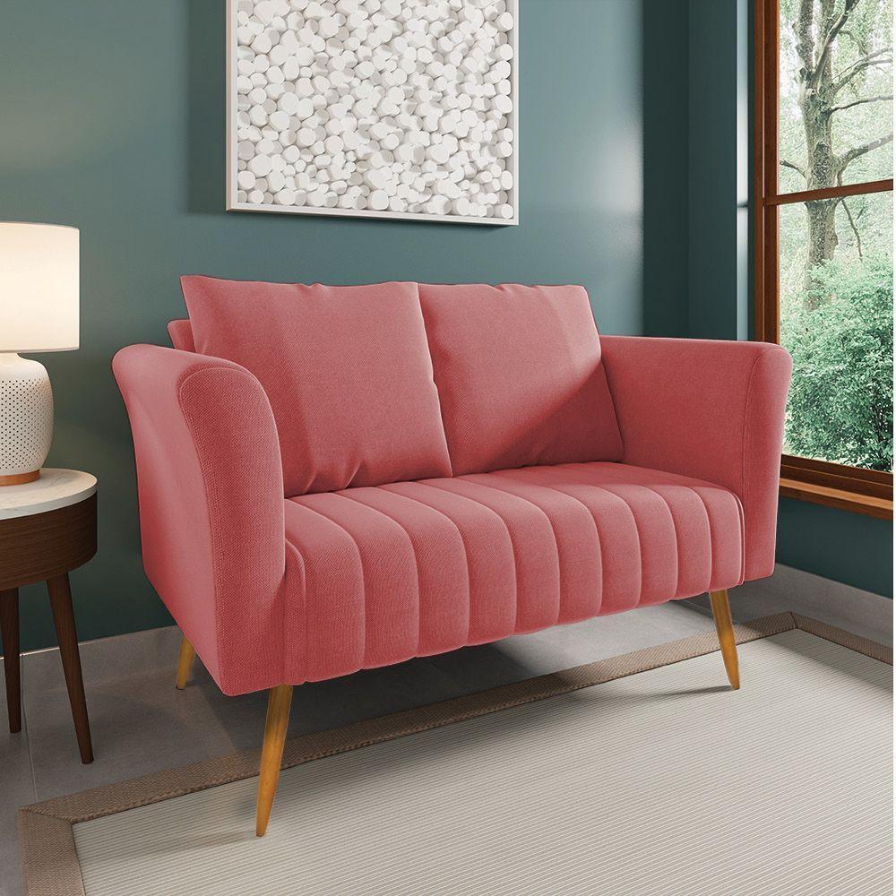 Kit 01 Namoradeira 02 Lugares E 01 Poltrona Marilia Linho Whiski Rose A106 Pés Palito Castanho - D'rossi - 8