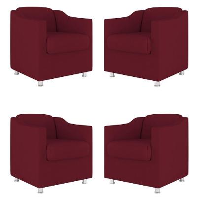 Kit 04 Poltronas Decorativas Sala De Espera Clinica Suede Cor:marsala
