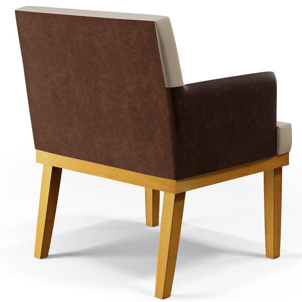 Kit 03 Poltronas Base Mel Linho Bege Couríssimo Marrom - 3