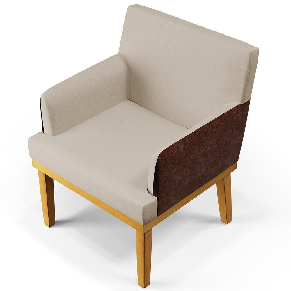 Kit 03 Poltronas Base Mel Linho Bege Couríssimo Marrom - 5