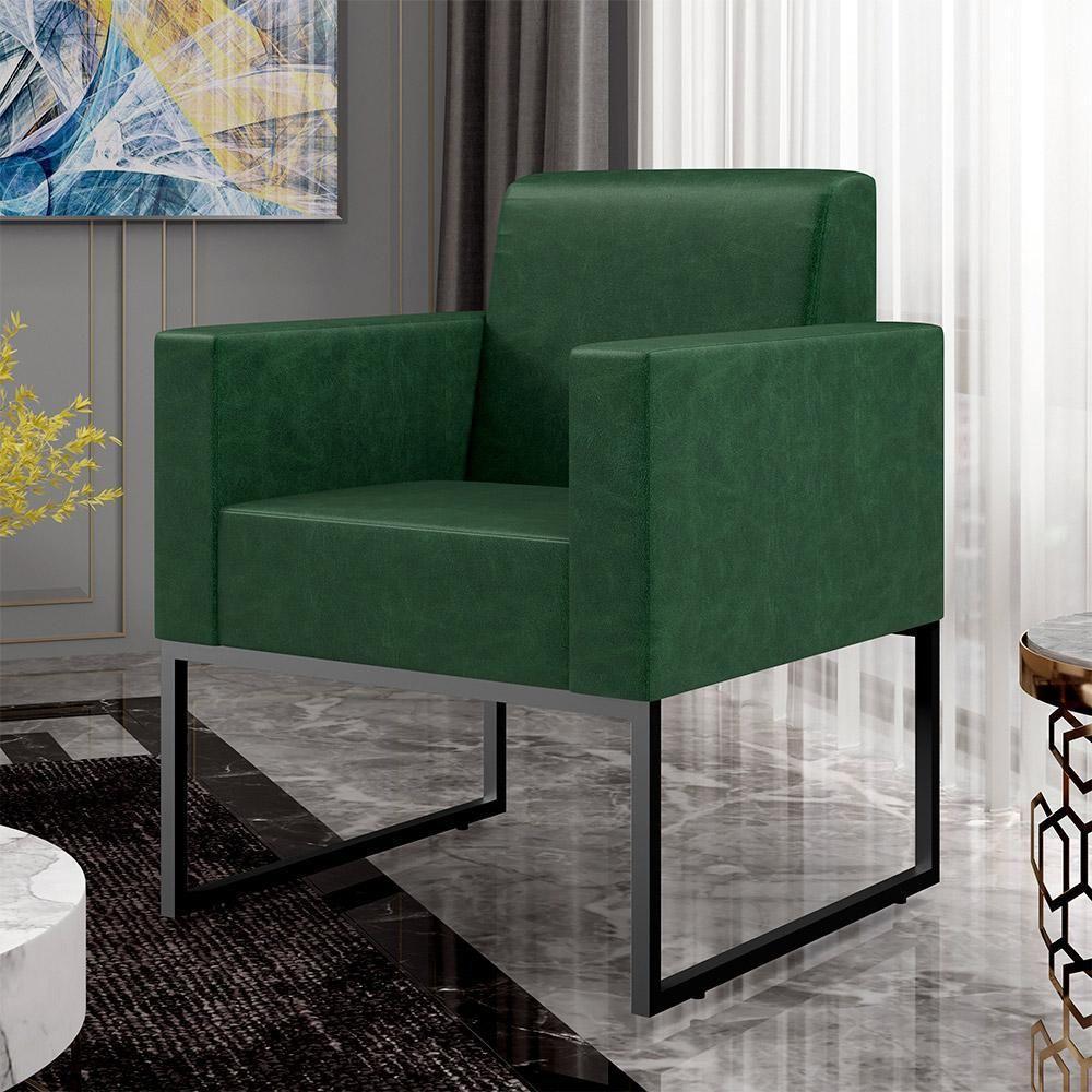 Kit 03 Poltronas Sala Base Fixa Metal Facto Verde Musgo - 8