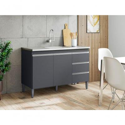 Balcão de Cozinha Andréia 2 Portas 3 Gavetas MDP 97CM Cinza AJL Móveis