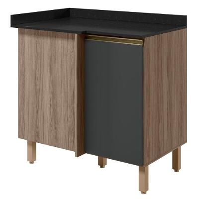 Balcão de Canto com Tampo Kali Premium 1 Porta MDF 88.5CM Carvalho Toq Chumbo Nicioli Móveis