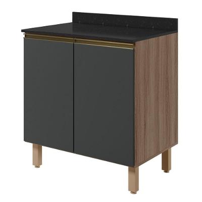 Balcão com Tampo Kali Premium 2 Portas MDF 80CM Carvalho Toq Chumbo